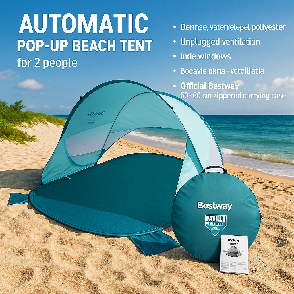 Пляжний намет Bestway Pavillo Pop-Up автоматичний черепах 2-місний з вікнами та чохлом